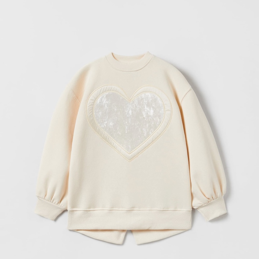 Zara girls cream beige sweater with velvet heart 6Y